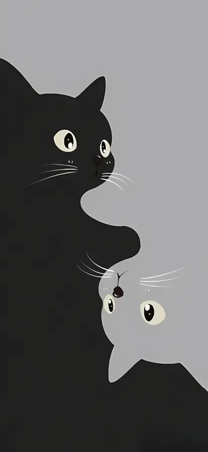4k极简风壁纸 - 黑白猫 - 可爱猫咪 - 猫咪插画「哲风壁纸」