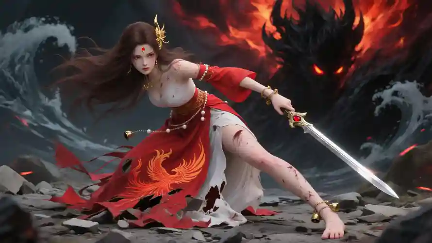4k红色壁纸-铃铛 - 侠女佩剑-战斗场景「哲风壁纸」