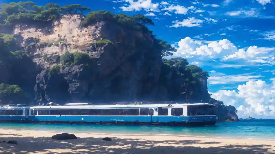 4kAI壁纸-风景 - 列车摄影-山崖风景「哲风壁纸」