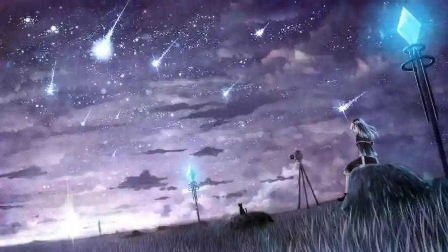 2k场景壁纸-岩石 - 星空-流星「哲风壁纸」