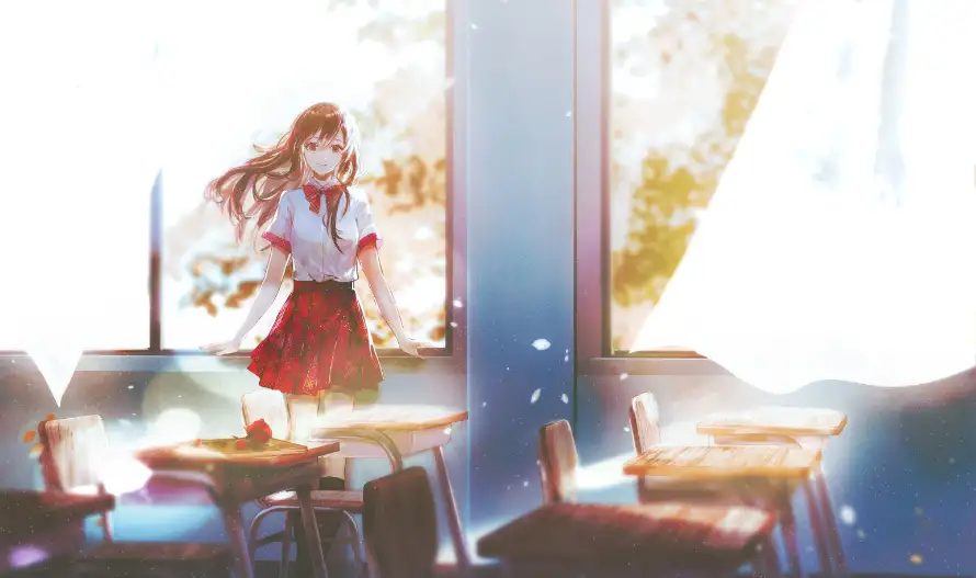 2k女孩壁纸-二次元 - 教室插画-校服场景「哲风壁纸」