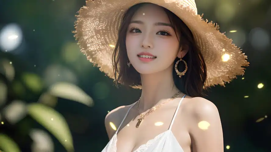 2k清纯壁纸-草帽 - 少女草帽-清新背景「哲风壁纸」