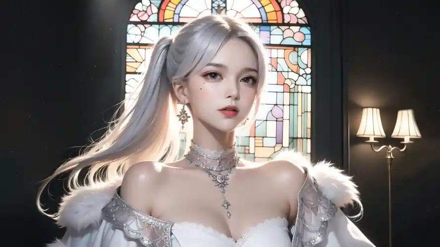 2k少女壁纸-银发 - 高马尾-华丽礼服「哲风壁纸」