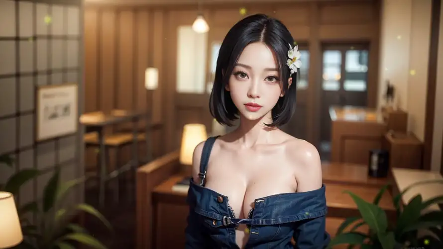 2k美女壁纸-事业线 - 露肩装-室内场景「哲风壁纸」