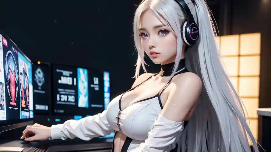 2k少女壁纸-屏幕 - 电竞-耳机「哲风壁纸」