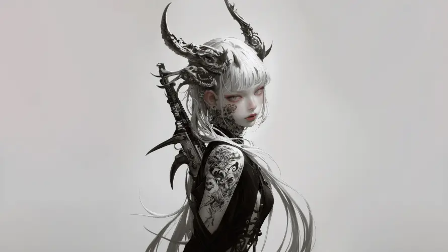 4k少女壁纸-纹身 - 个性背景-暗黑风格「哲风壁纸」