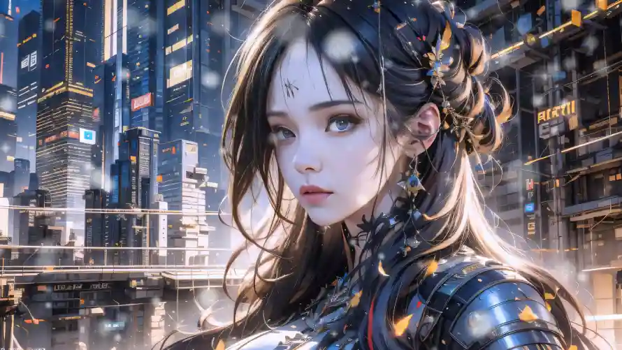 2k朋克壁纸-美女 - 夜景插画-朋克风格「哲风壁纸」