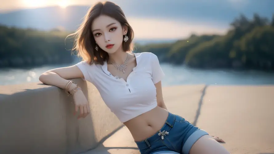 2k夏日壁纸-夕阳 - 少女-户外「哲风壁纸」
