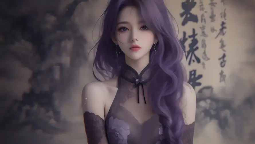 4k紫色壁纸-长发 - 中式背景-动漫人物「哲风壁纸」