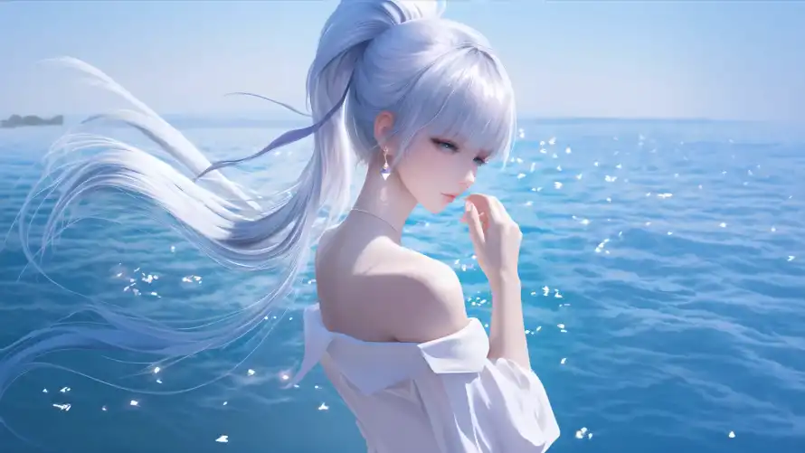 2k女孩壁纸-海边 - 动漫插画-海边少女「哲风壁纸」