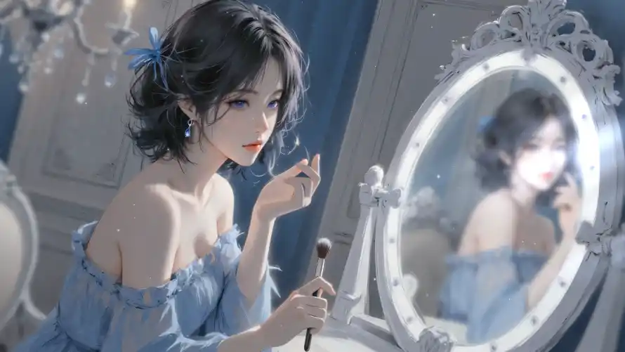 2k化妆壁纸-美女 - 蓝色系-少女写真「哲风壁纸」