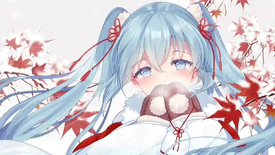 2k冬季壁纸-初音 - 围巾-红叶「哲风壁纸」