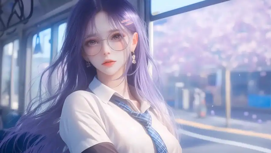 2k公车壁纸-动漫 - 少女-窗边「哲风壁纸」
