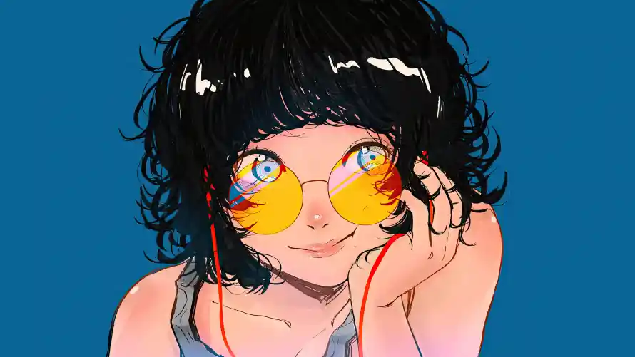 8k少女壁纸-眼镜 - 个性插画-动漫少女「哲风壁纸」