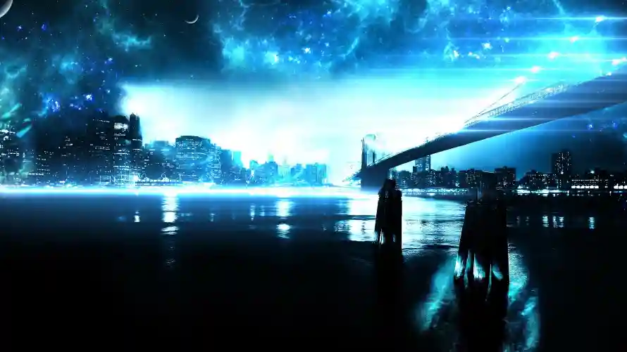 2k科幻壁纸-艺术 - 城市夜景-星空桥梁「哲风壁纸」