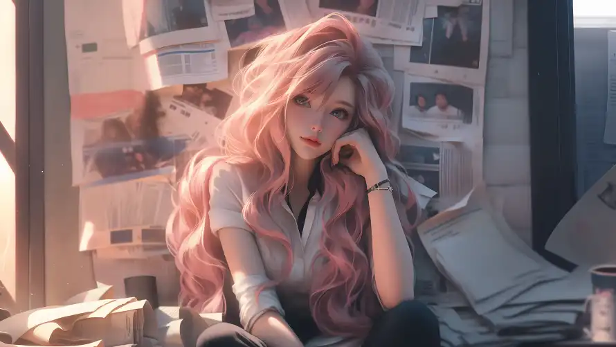 3k少女壁纸-粉发 - 美女-光影插画「哲风壁纸」