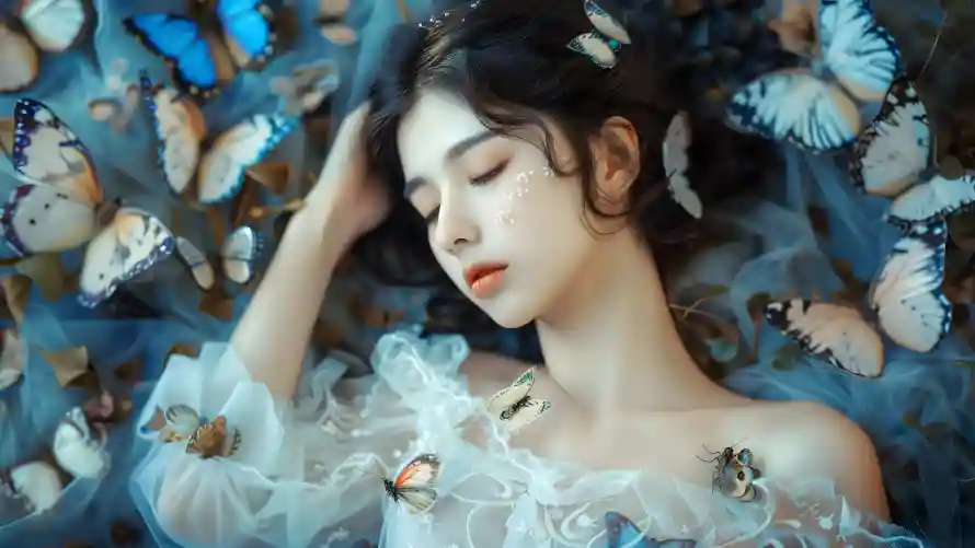 4k少女壁纸-蝴蝶 - 唯美插画-少女与蝶「哲风壁纸」
