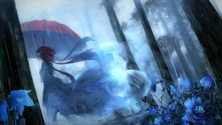 3k红伞壁纸-五等分 - 中野二乃-森林背景「哲风壁纸」
