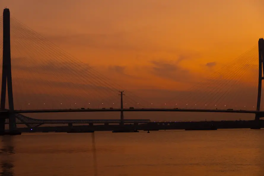 6k夕阳壁纸-落日 - 落日美景-长江大桥「哲风壁纸」