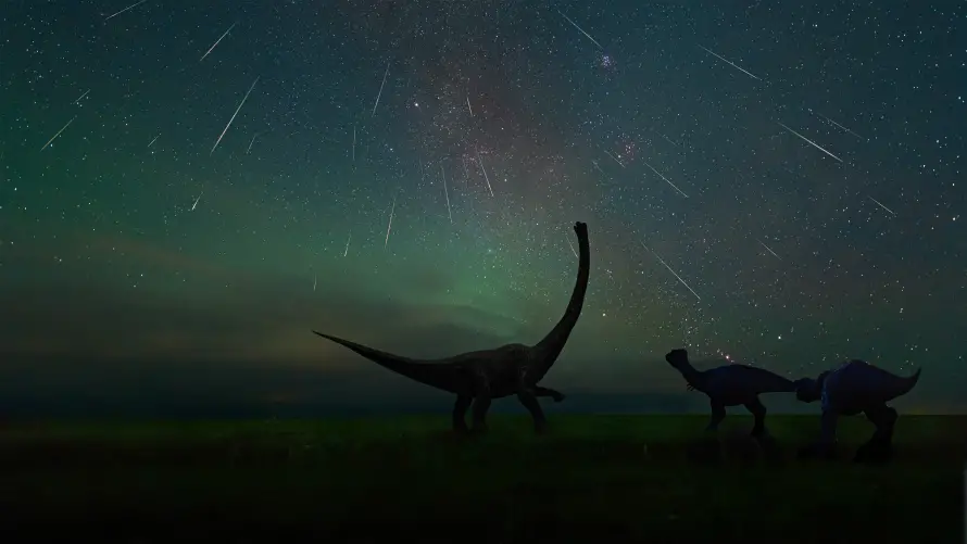 4k剪影壁纸-恐龙 - 星空-流星「哲风壁纸」