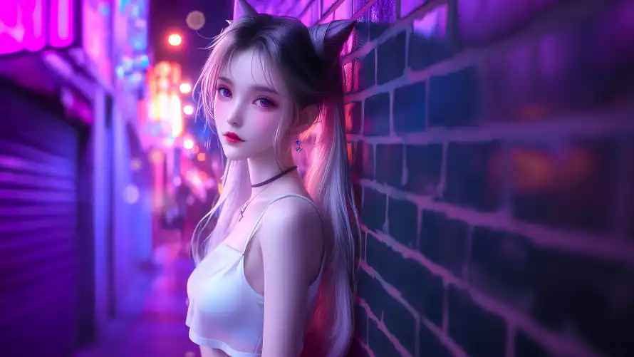 4k美女壁纸-阿狸 - 潮流风-夜景美女「哲风壁纸」