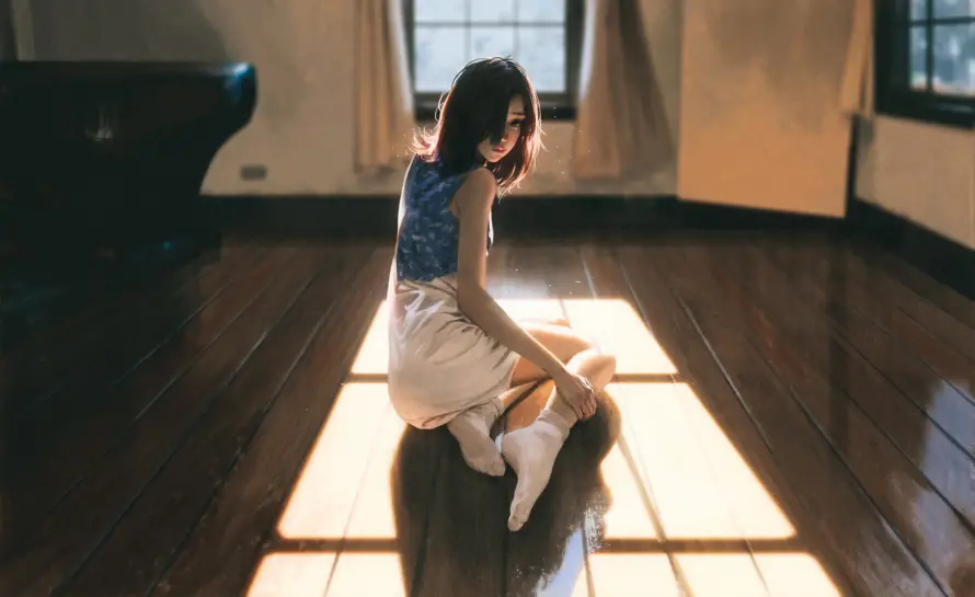2k少女壁纸-窗前 - 少女窗前-治愈光影「哲风壁纸」