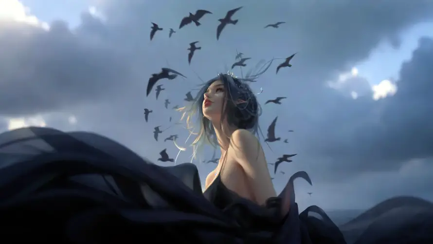 4k大海壁纸-天空 - 少女-插画「哲风壁纸」