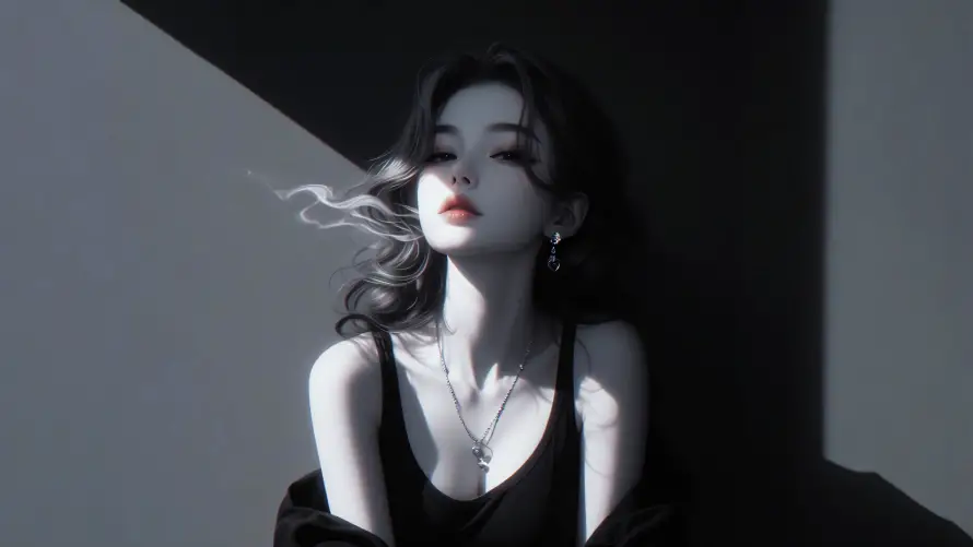 4k插画壁纸-烟雾 - 美女-背景「哲风壁纸」