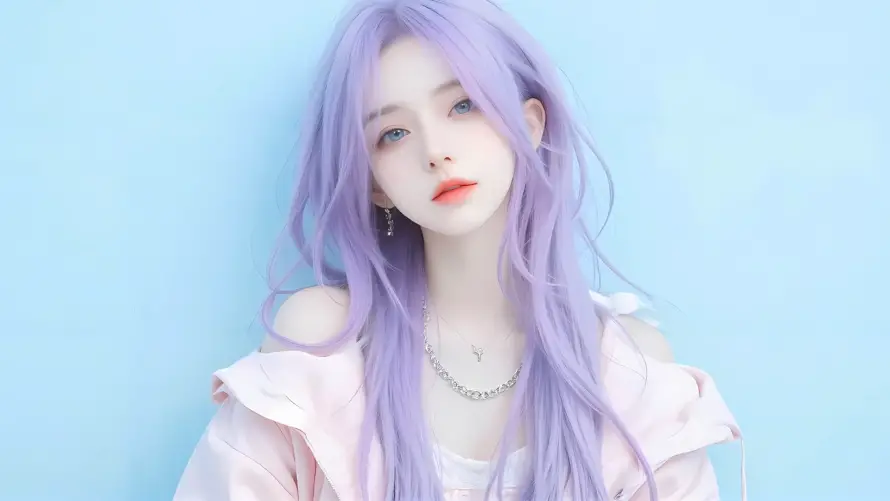 2k少女壁纸-紫发 - 少女写真-梦幻氛围「哲风壁纸」