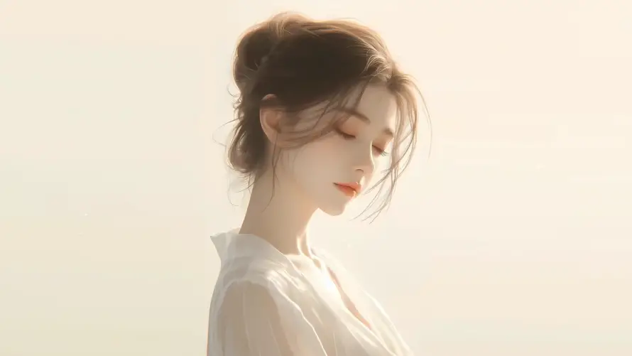 2k侧颜壁纸-暖光 - 少女侧脸-暖光侧颜「哲风壁纸」