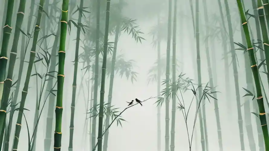 4k小鸟壁纸-竹林 - 中式元素-国风插画「哲风壁纸」