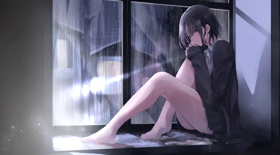 4k女孩壁纸-二次元 - 忧郁风格-独处时光「哲风壁纸」