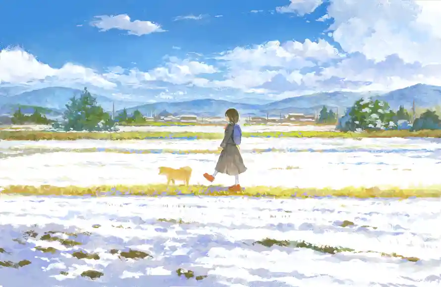 4k冬日壁纸-犬 - 女孩-少女「哲风壁纸」