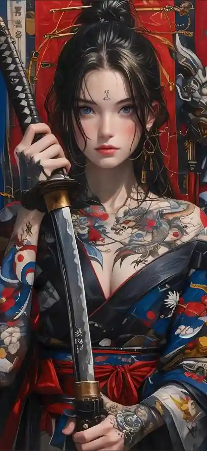 4k武士刀壁纸 - 2K竖屏 - 和服少女 - 手机壁纸「哲风壁纸」