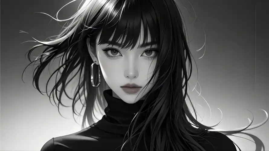 4k美女壁纸 - 黑白 - 冷艳少女 - 动漫头像「哲风壁纸」