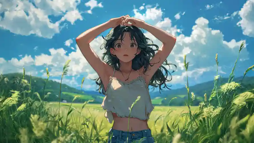 4k阳光壁纸-动漫女孩 - 吊带女孩-夏日风景「哲风壁纸」