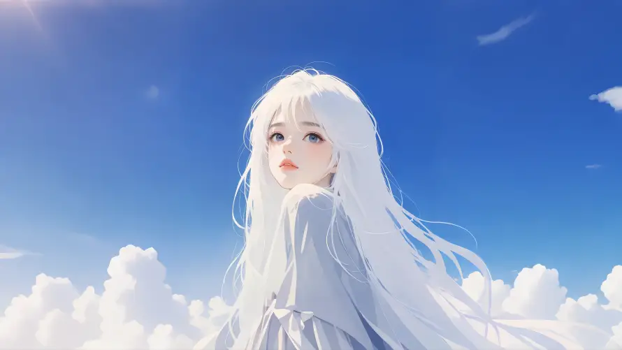 4k云端壁纸-晴空 - 天空背景-女孩插画「哲风壁纸」