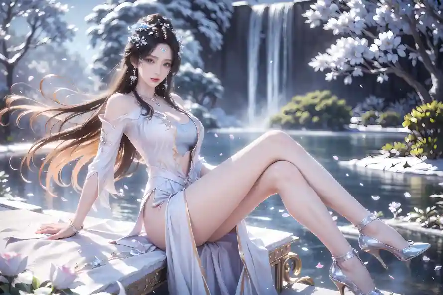 4k国漫壁纸-圣女 - 瀑布-花丛「哲风壁纸」