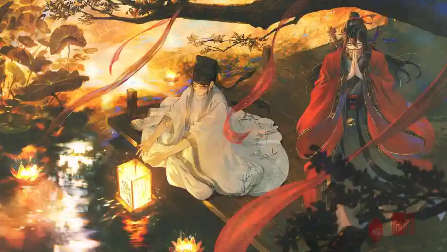 4k古风壁纸-夜景 - 山水-灯笼「哲风壁纸」