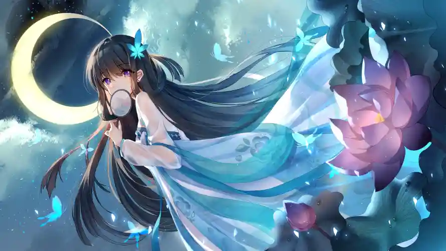 2k少女壁纸-插画 - 月夜-背景「哲风壁纸」