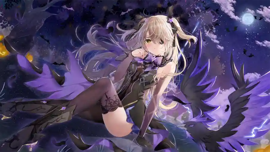 2k翅膀壁纸-黑丝 - 少女插画-星空背景「哲风壁纸」