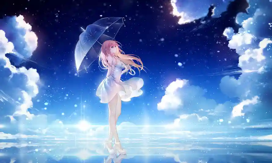 3k天空壁纸-白云 - 白裙-美女「哲风壁纸」