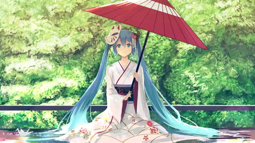 2k和服壁纸-日系 - 红伞-绿景「哲风壁纸」