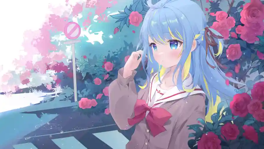 6k玫瑰壁纸-蓝眼睛 - 动漫背景-少女插画「哲风壁纸」