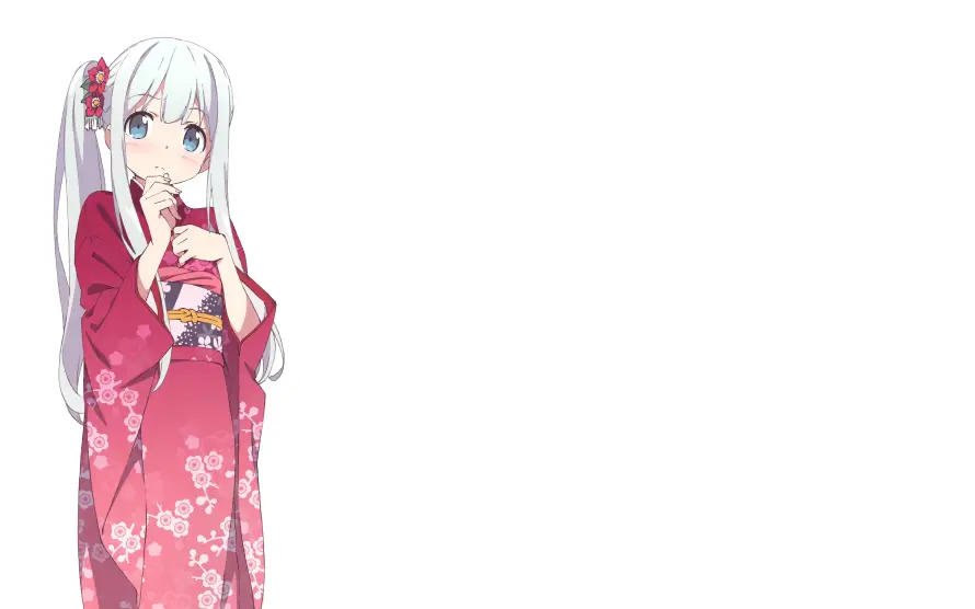 5k动漫角色壁纸-和泉纱雾 - 白发少女-简单背景「哲风壁纸」