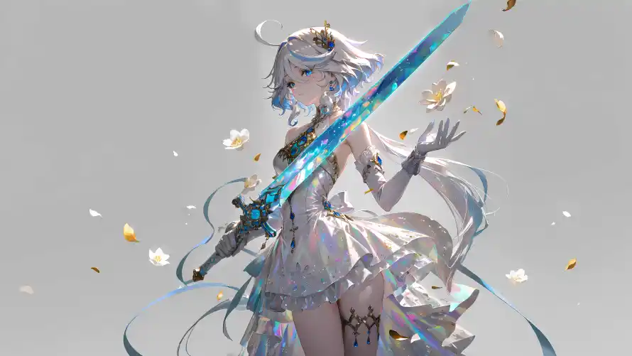 4k原神壁纸-少女 - 持剑-白发「哲风壁纸」