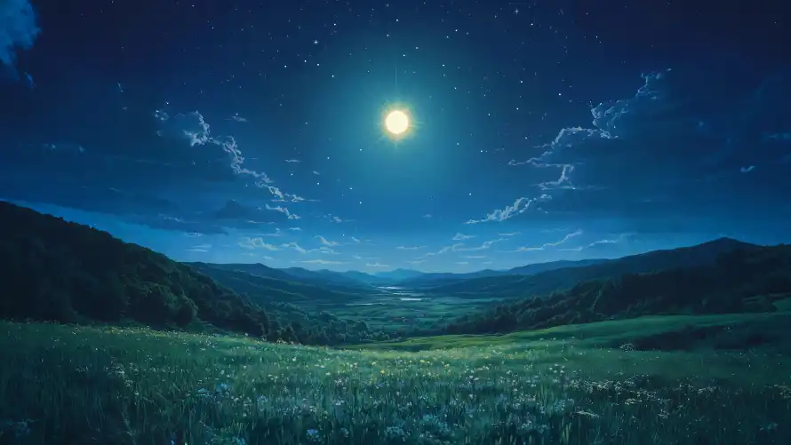 4k明月壁纸-夜晚旷野 - 旷野明月-旷野草地「哲风壁纸」