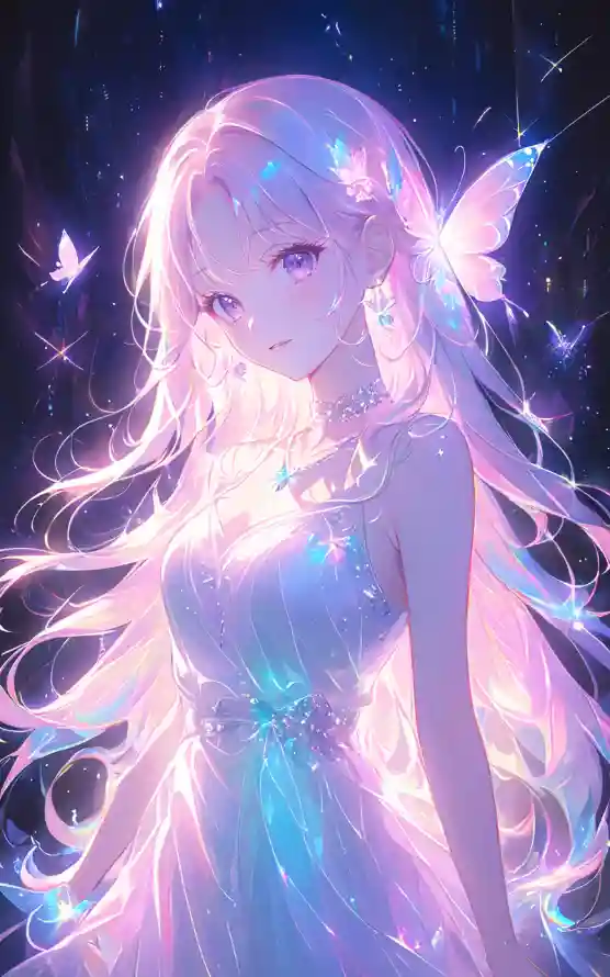 4k蝴蝶壁纸 - 炫彩色 - 少女插画 - 星空背景「哲风壁纸」