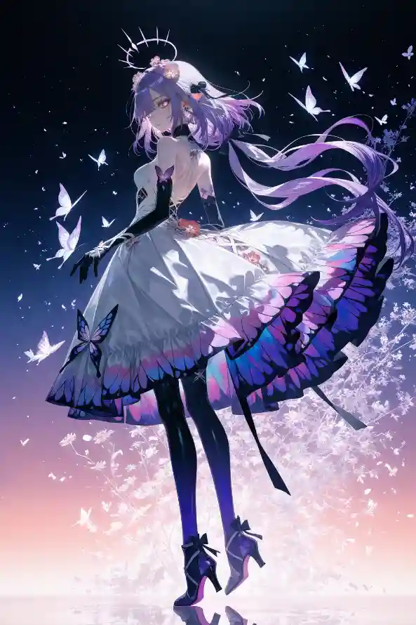 4k少女壁纸 - 星空 - 蝴蝶 - 裙摆「哲风壁纸」
