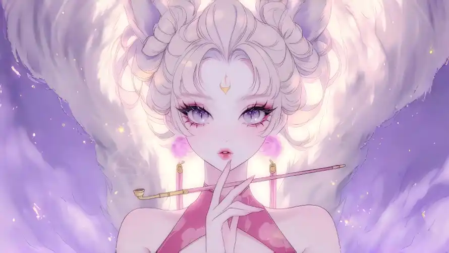 4k梦幻插画壁纸-白发少女 - 白发紫瞳-粉色少女「哲风壁纸」